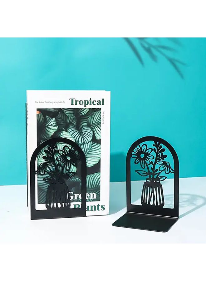 Oil Xiaoju Black Heavy Duty Metal Bookends Set Floral Arch Design Sturdy A Frame Shelf Supporters - Image 3